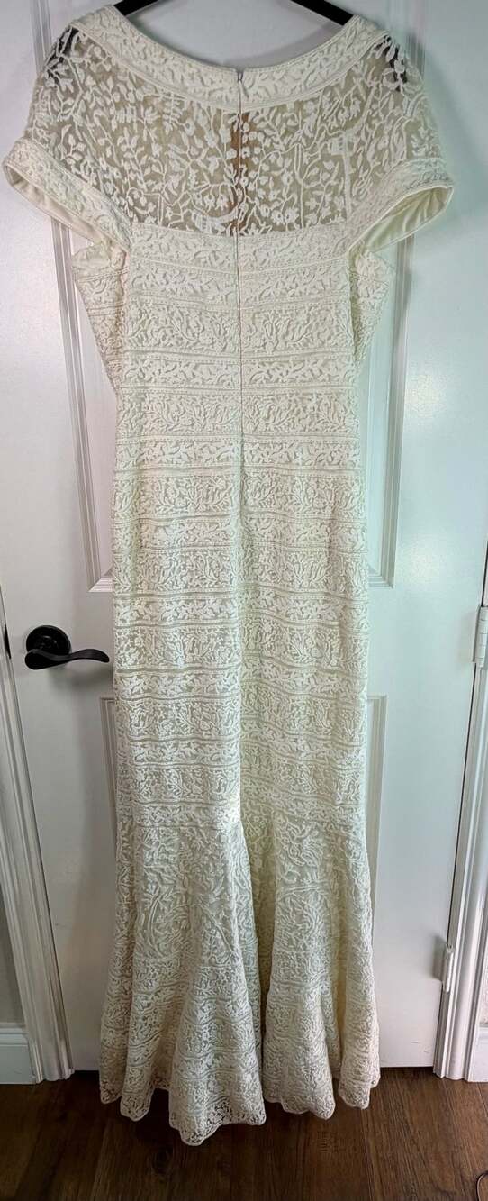 Tadashi Shoji Embroidered Banded Lace Cap Sleeve Gown in Ivory Size 8 AEC1241L - Picture 6 of 8